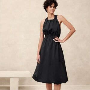 NWT Banana Republic Black Bubble-Hem Taffeta Midi Dress Open Back Twist Cocktail